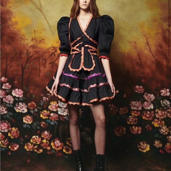 NWT CELIAB Sapin Scalloped Puff-Sleeve Mini Dress Medium - Picture 8 of 10